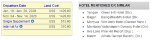 hotels and tour prices in myanmar